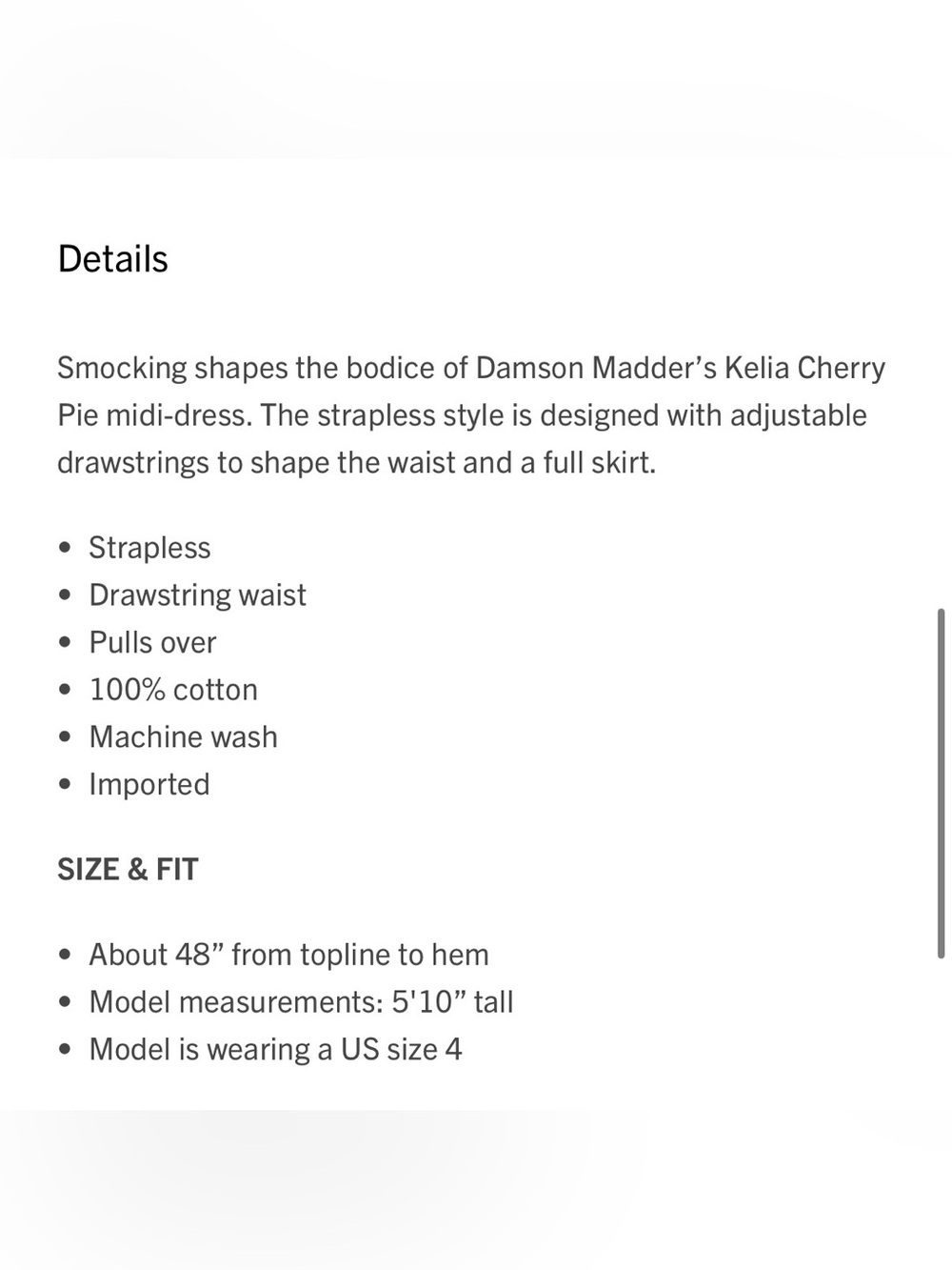 Damson Madder Kelia Cherry Pie Gingham Strapless Cotton Midi Sundress US 8 UK 12 - Picture 7 of 11